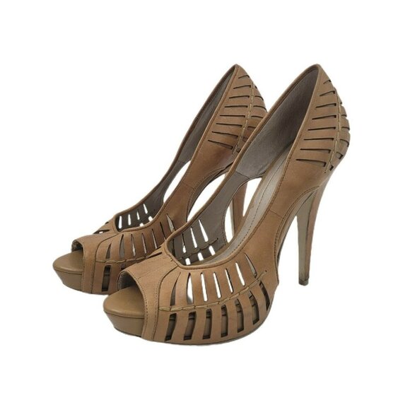 BCBGeneration Evie Tan Leather Peep Toe Stiletto Heel Pumps Size 10B - Picture 1 of 12